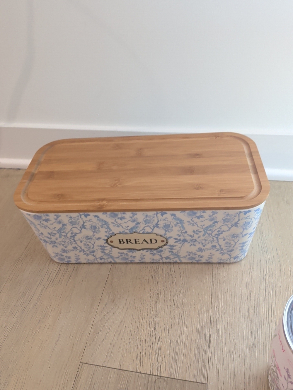 Blue Floral Bread Bin with Bamboo Lid - Bread Storage Box